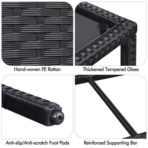 Table Basse De Jardin Avec Plateau En Verre Trempé Et Étagère De Rangement, Gris