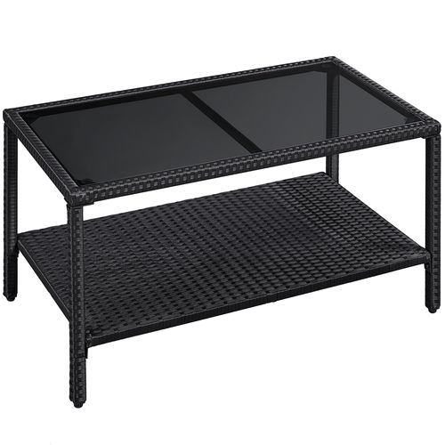 Table Basse De Jardin Avec Plateau En Verre Trempé Et Étagère De Rangement, Gris