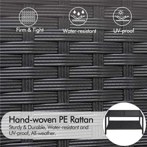 Table Basse De Jardin Avec Plateau En Verre Trempé Et Étagère De Rangement, Gris