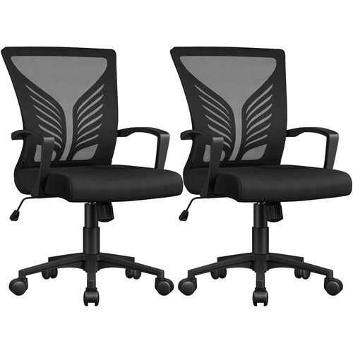 Lot De 2 Chaises De Bureau En Maille Mesh Avec Support Lombaire Et Sièges Inclinables, Noir