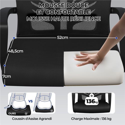 Lot De 2 Chaises De Bureau En Maille Mesh Avec Support Lombaire Et Sièges Inclinables, Noir