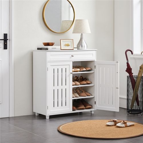 Meuble à Chaussures à 4 Niveaux Avec Étagères De Rangement Réglables En Hauteur, Blanc