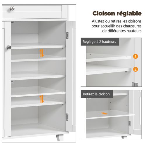 Meuble à Chaussures à 4 Niveaux Avec Étagères De Rangement Réglables En Hauteur, Blanc