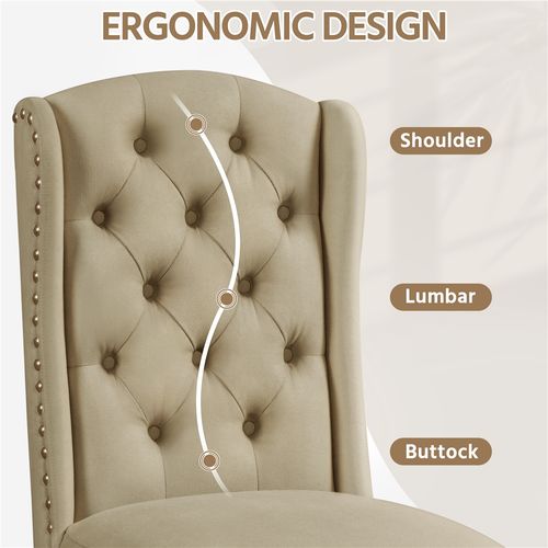 Lot De 2 Chaises De Salle à Manger En Tissu Effet Lin Avec Pieds En Bois Massif, Kaki