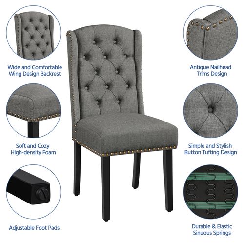 Lot De 2 Chaises De Salle à Manger En Tissu Effet Lin Avec Pieds En Bois Massif, Gris Clair