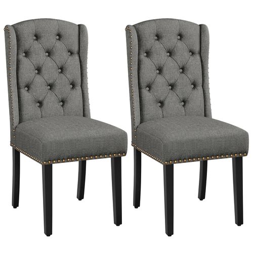 Lot De 2 Chaises De Salle à Manger En Tissu Effet Lin Avec Pieds En Bois Massif, Gris Clair