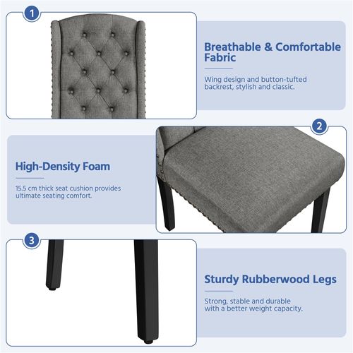 Lot De 2 Chaises De Salle à Manger En Tissu Effet Lin Avec Pieds En Bois Massif, Gris Clair