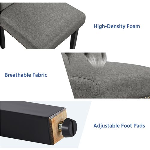 Lot De 2 Chaises De Salle à Manger En Tissu Effet Lin Avec Pieds En Bois Massif, Gris Clair