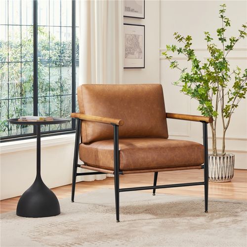 Fauteuil De Salon En Similicuir Moderne Avec Cadre En Métal Et Siège Rembourré Marron Rétro