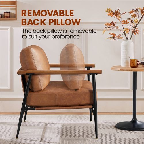 Fauteuil De Salon En Similicuir Moderne Avec Cadre En Métal Et Siège Rembourré Marron Rétro