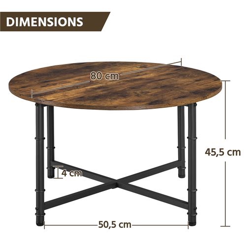 Table Basse Ronde En Bois Et Métal Table Basse Avec Plateau D'épissage, Marron Rustique