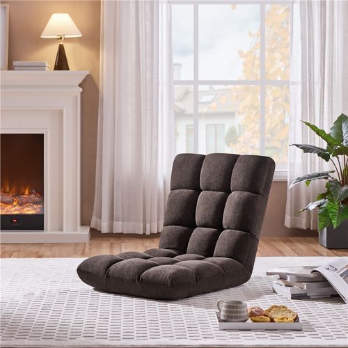 Chaise De Sol Pliable Réglable En 14 Positions Chaise Sans Pieds Bien Rembourré, Brun