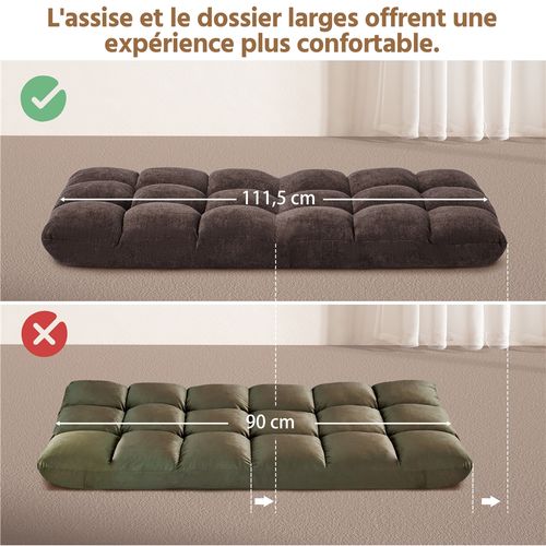 Chaise De Sol Pliable Réglable En 14 Positions Chaise Sans Pieds Bien Rembourré, Brun
