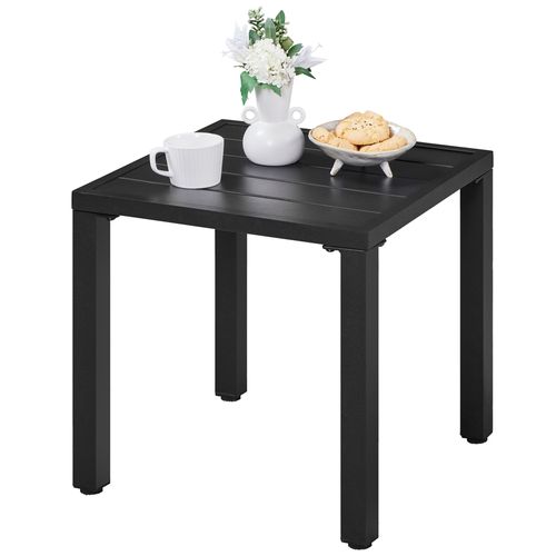 Table Basse D'extérieur Petite Table D'appoint Carrée En Métal Pour Rangement, Noir