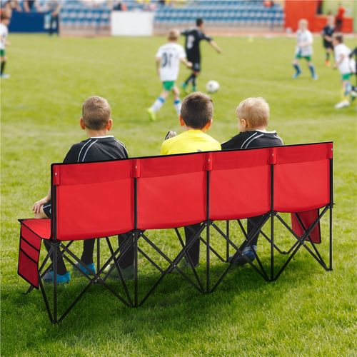 Banc De Camping Pliable 4 Places Avec Haut Dossier, Poches Latéraux Et Sac De Transport, Rouge