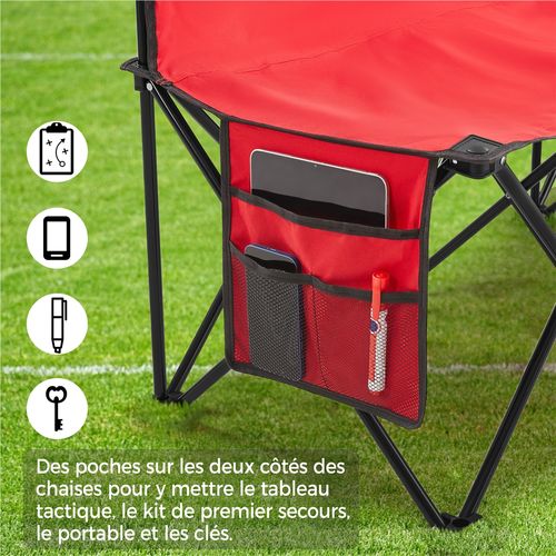 Banc De Camping Pliable 4 Places Avec Haut Dossier, Poches Latéraux Et Sac De Transport, Rouge