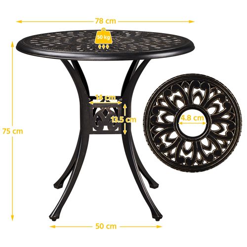 Table De Bistrot Ronde En Métal Alliage Avec Trou Pour Parasol Pour Extérieur, Bronze