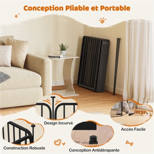 Parc Pour Chien En 8 Panneaux Enclos Pour Chien En Métal Avec Porte 80,5 Cm De Haut, Noir