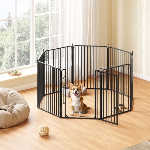 Parc Pour Chien En 8 Panneaux Enclos Pour Chien En Métal Avec Porte 80,5 Cm De Haut, Noir