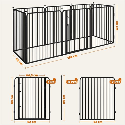 Parc Pour Chien En 8 Panneaux Enclos Pour Chien En Métal Avec Porte 80,5 Cm De Haut, Noir