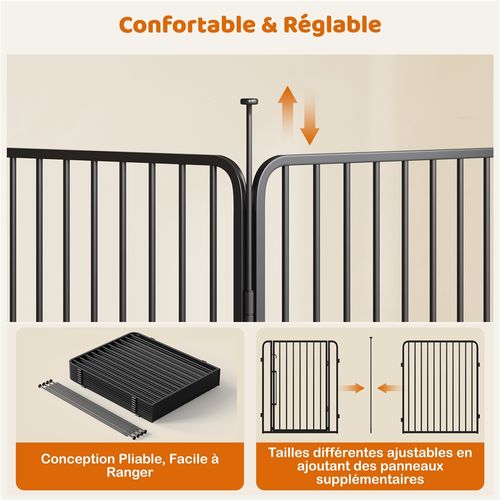 Parc Pour Chien En 8 Panneaux Enclos Pour Chien En Métal Avec Porte 80,5 Cm De Haut, Noir