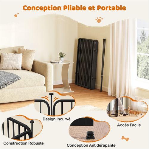 Parc Pour Chien En 6 Panneaux Enclos Pour Chien En Métal Avec Porte 100 Cm De Haut, Noir