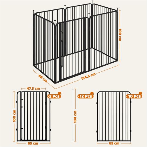 Parc Pour Chien En 6 Panneaux Enclos Pour Chien En Métal Avec Porte 100 Cm De Haut, Noir