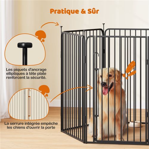 Parc Pour Chien En 6 Panneaux Enclos Pour Chien En Métal Avec Porte 100 Cm De Haut, Noir
