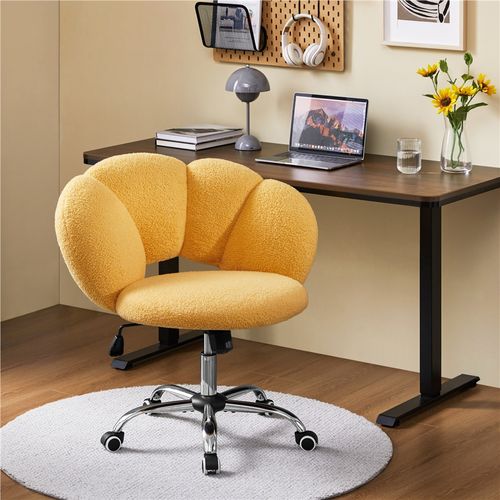 Chaise De Bureau En Tissu Bouclette Avec Dossier Rebondi Et Assise Réglable En Hauteur, Jaune