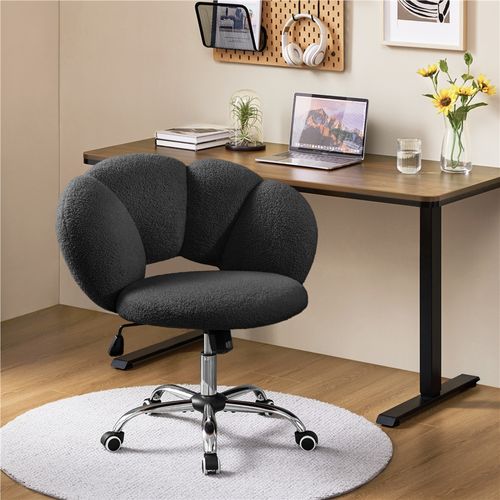 Chaise De Bureau Design Nuage En Tissu Bouclette Avec Dossier Rebondi Et Roulettes, Noir