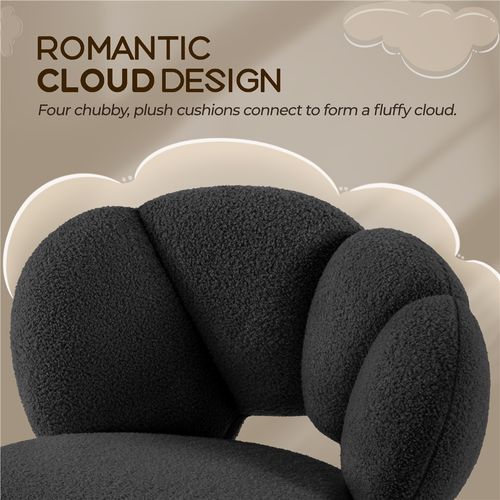 Chaise De Bureau Design Nuage En Tissu Bouclette Avec Dossier Rebondi Et Roulettes, Noir