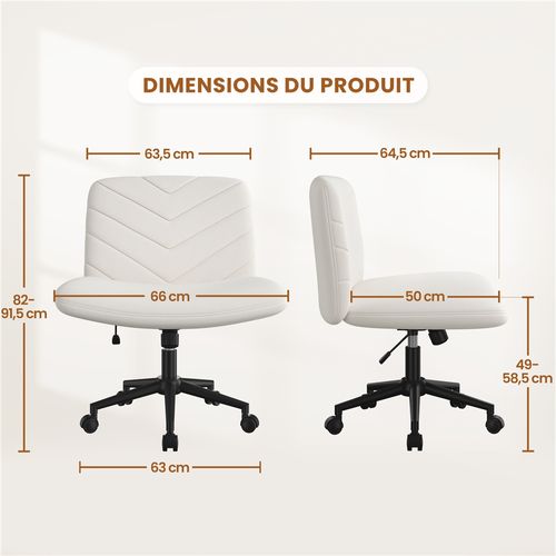 Chaise De Bureau Pivotante En Tissu Effet Lin Avec Pieds Croisés Sans Accoudoirs, Beige