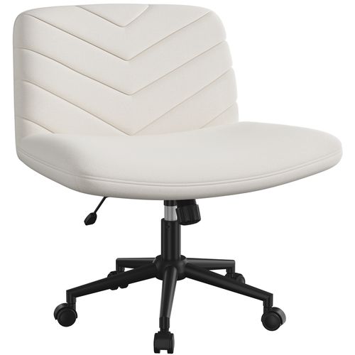 Chaise De Bureau Pivotante En Tissu Effet Lin Avec Pieds Croisés Sans Accoudoirs, Beige