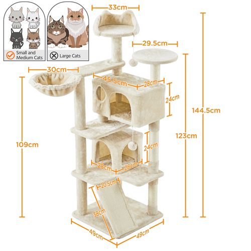Arbre à Chat Multiniveau Avec Cachettes, Panier, Perchoirs, Rampe Et Poteaux En Sisal, Beige
