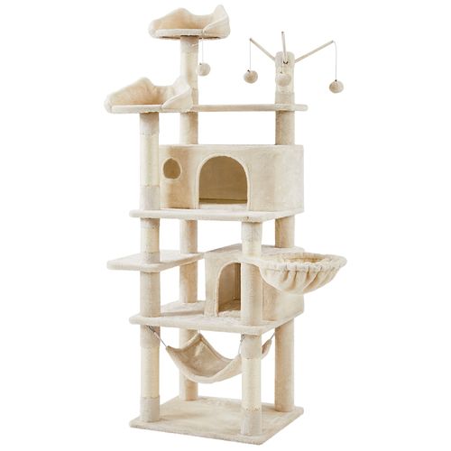 Arbre à Chat Multiniveau Avec Poteaux En Sisal, Niches Et Hamac, 170 Cm De Haut Beige