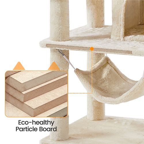 Arbre à Chat Multiniveau Avec Poteaux En Sisal, Niches Et Hamac, 170 Cm De Haut Beige