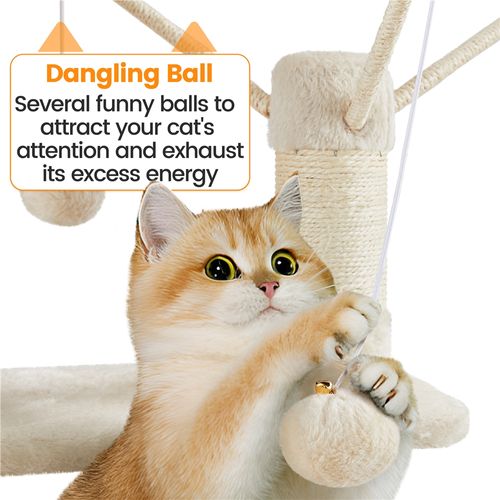 Arbre à Chat Multiniveau Avec Poteaux En Sisal, Niches Et Hamac, 170 Cm De Haut Beige