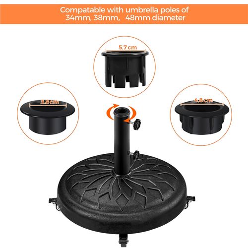 Base De Parasol Standard Ronde En Résine Pour Mât De Ø 3,8 Cm/4,8 Cm, Noir