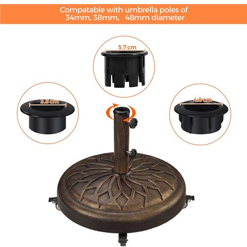 Base De Parasol Standard Ronde En Résine Pour Mât De Ø 3,8 Cm/4,8 Cm, Bronze