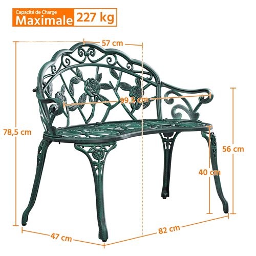 Banc De Jardin Vintage En Métal Avec Motifs Floraux Siège De Jardin Terrasse Balcon, Vert