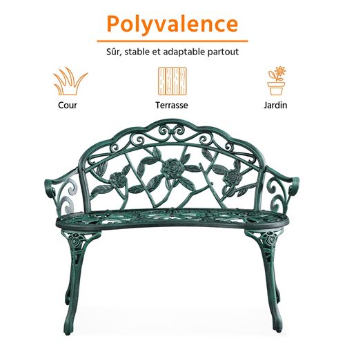 Banc De Jardin Vintage En Métal Avec Motifs Floraux Siège De Jardin Terrasse Balcon, Vert