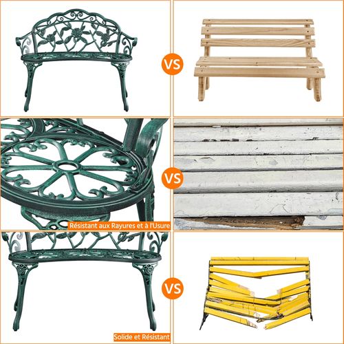 Banc De Jardin Vintage En Métal Avec Motifs Floraux Siège De Jardin Terrasse Balcon, Vert