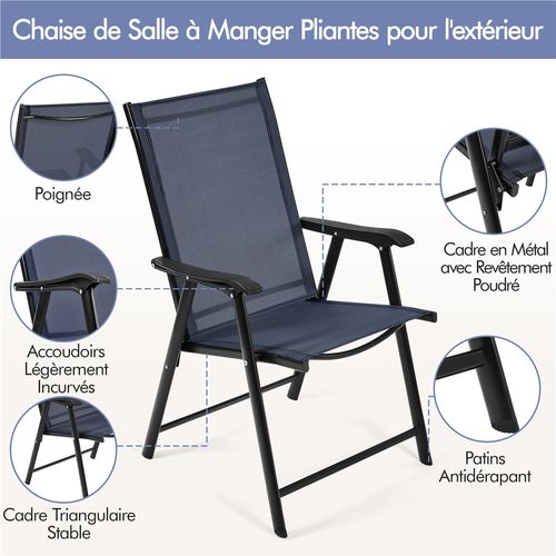 Lot De 2 Chaises Pliantes En Toile Avec Dossier Et Accoudoirs, Bleu Marine