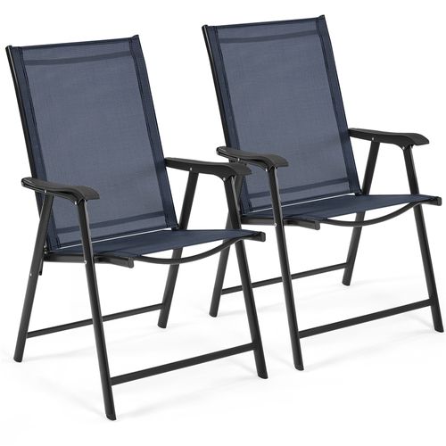 Lot De 2 Chaises Pliantes En Toile Avec Dossier Et Accoudoirs, Bleu Marine