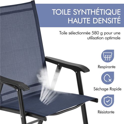 Lot De 2 Chaises Pliantes En Toile Avec Dossier Et Accoudoirs, Bleu Marine