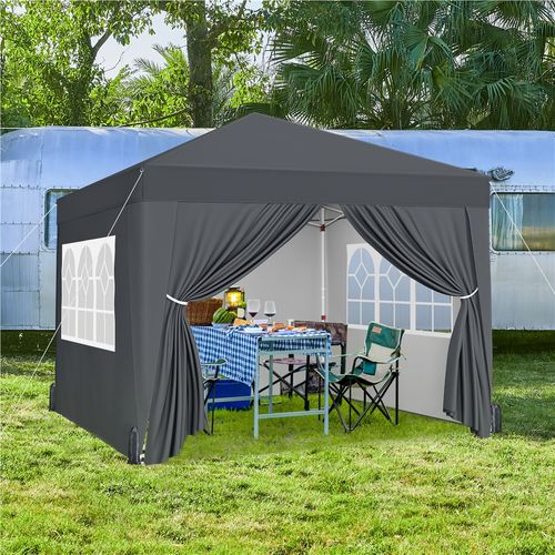 Tonnelle De Jardin Avec Fenêtres Transparentes Tente D'extérieur, 3 × 3 M Gris Foncé