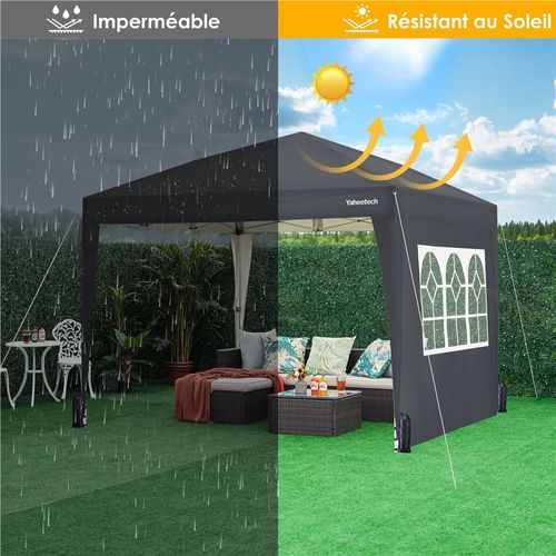 Tonnelle De Jardin Avec Fenêtres Transparentes Tente D'extérieur, 3 × 3 M Gris Foncé