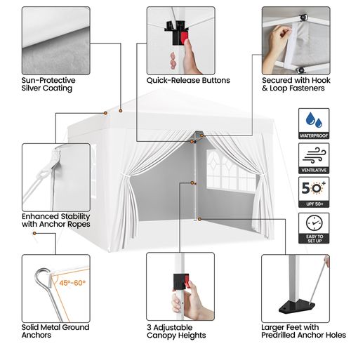 Tonnelle De Jardin Avec Fenêtres Transparentes Tente D'extérieur, 3 × 3 M Blanc