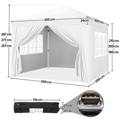 Tonnelle De Jardin Avec Fenêtres Transparentes Tente D'extérieur, 3 × 3 M Blanc