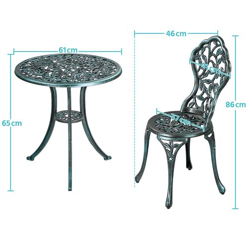 Ensemble De Bistrot 3 Pièces Set Design Vintage Table De Jardin Et 2 Chaises En Métal, Vert